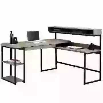 Simplistic L Shape Computer Desk with Elevated Shelf